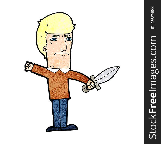 cartoon man holding a dagger. cartoon man holding a dagger