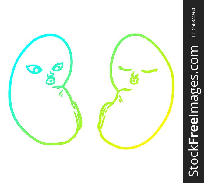 cold gradient line drawing of a cartoon kidneys