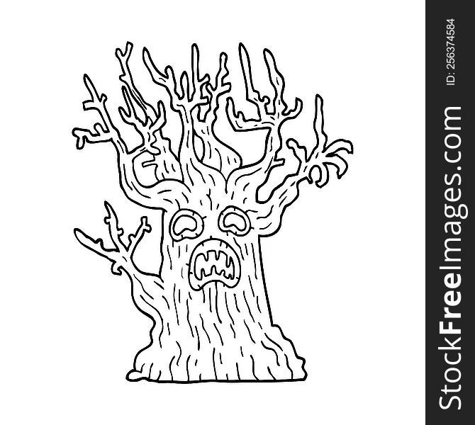 line drawing cartoon spooky tree
