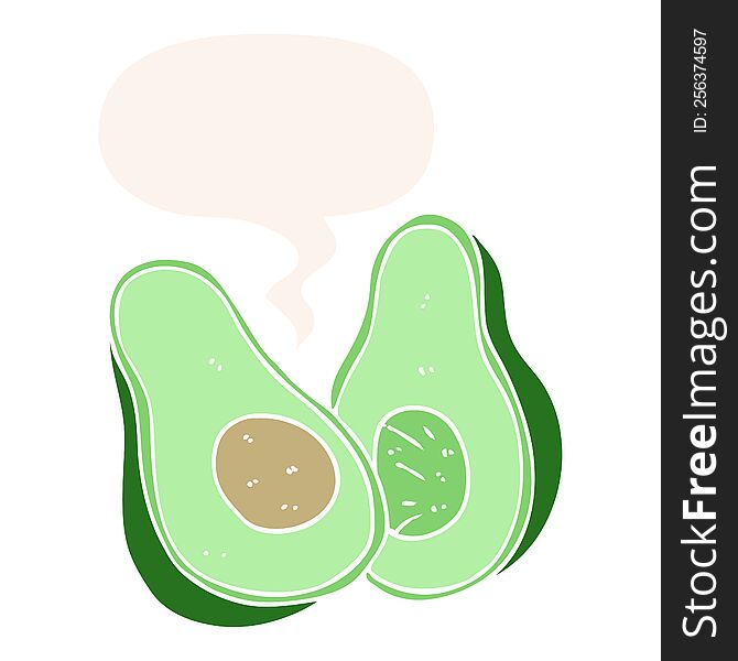 cartoon avocado with speech bubble in retro style