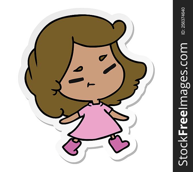 sticker cartoon illustration of a cute kawaii girl. sticker cartoon illustration of a cute kawaii girl