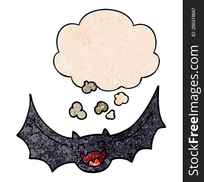 Cartoon Bat And Thought Bubble In Grunge Texture Pattern Style