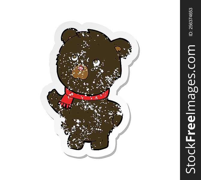 retro distressed sticker of a cartoon cute black bear