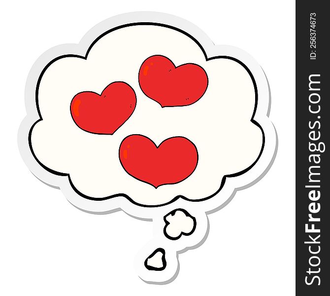 cartoon love hearts with thought bubble as a printed sticker