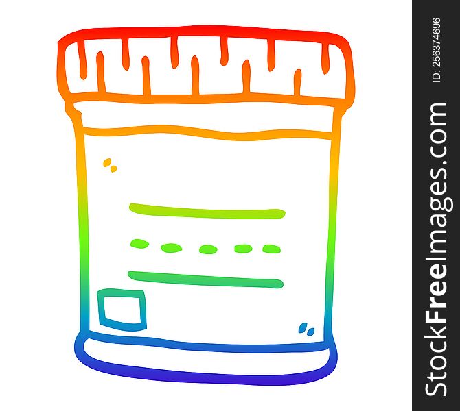 rainbow gradient line drawing of a cartoon medical sample jar