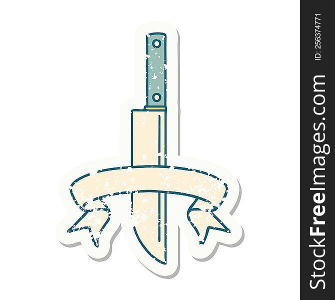 Grunge Sticker With Banner Of Knife