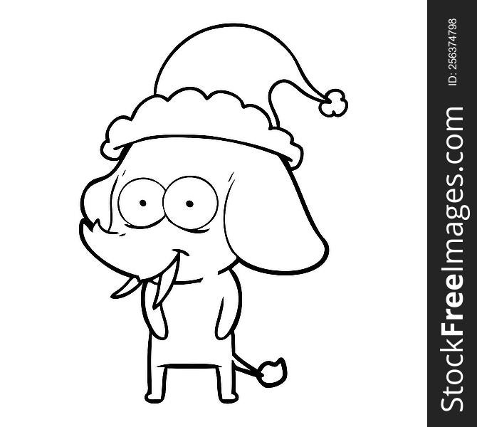 Happy Line Drawing Of A Elephant Wearing Santa Hat