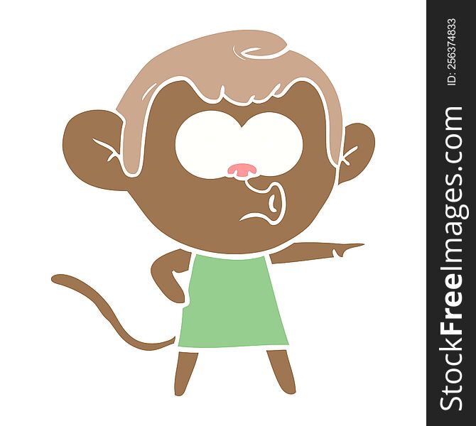 Flat Color Style Cartoon Pointing Monkey