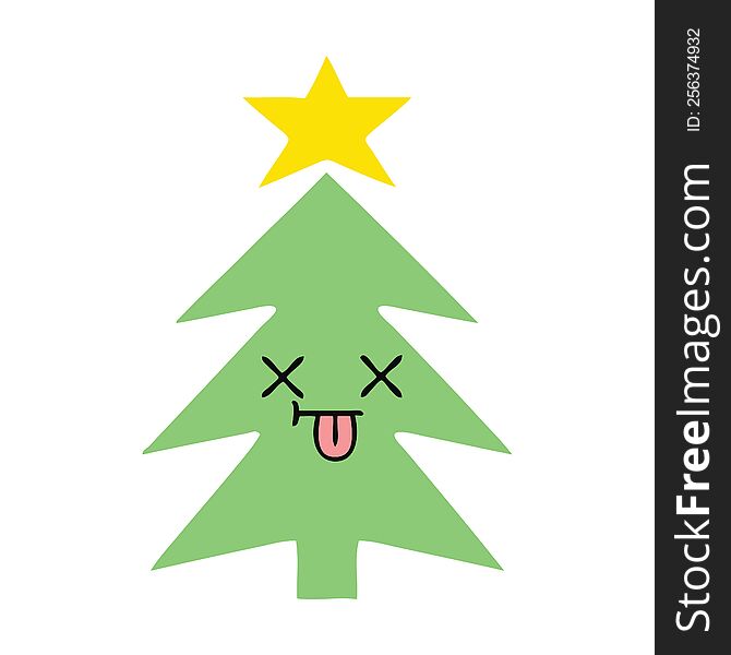 Flat Color Retro Cartoon Christmas Tree