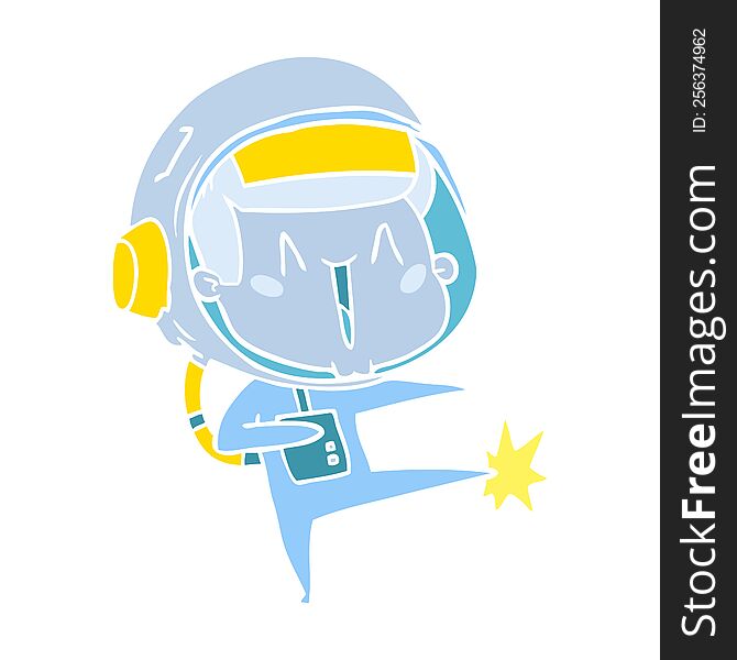 happy flat color style cartoon astronaut dancing