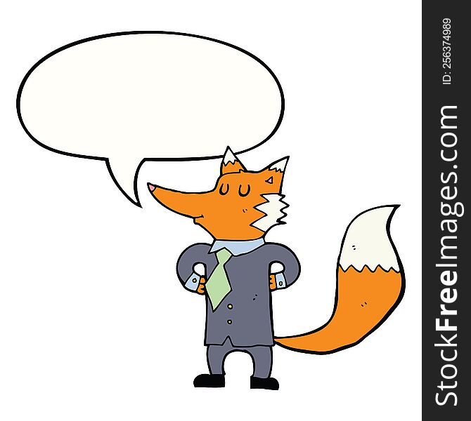 Cartoon Fox Businessman And Speech Bubble