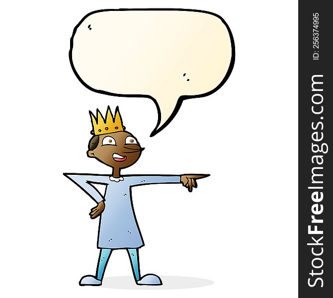 cartoon pointing prince with speech bubble