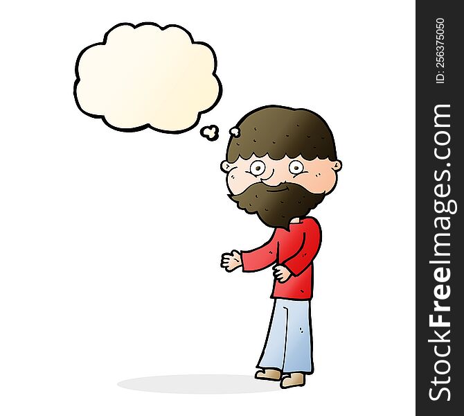 Cartoon Happy Bearded Man With Thought Bubble