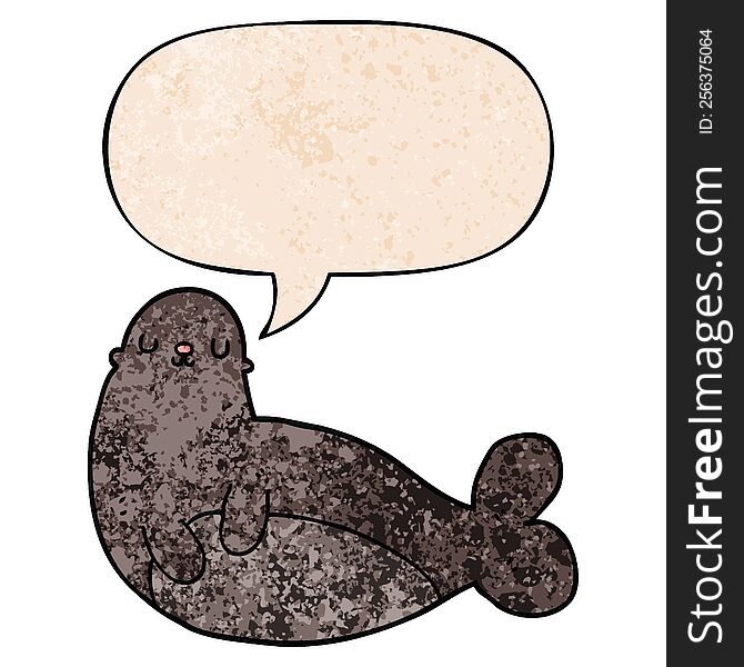 Cartoon Seal And Speech Bubble In Retro Texture Style