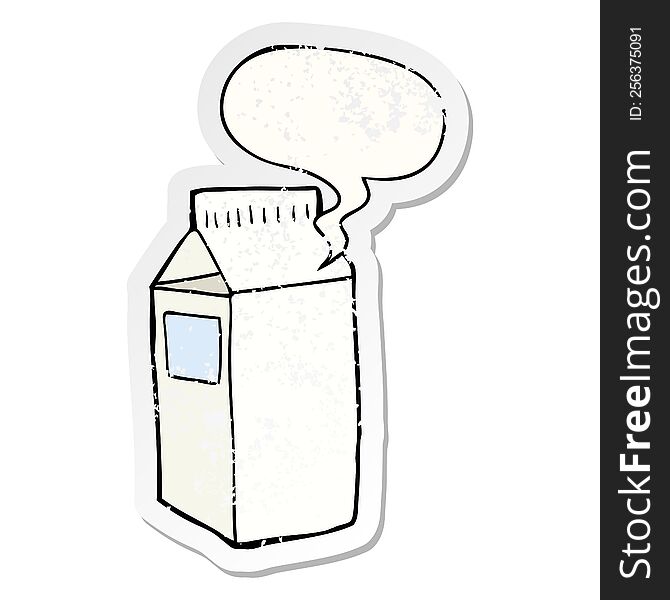 Cartoon Milk Carton And Speech Bubble Distressed Sticker