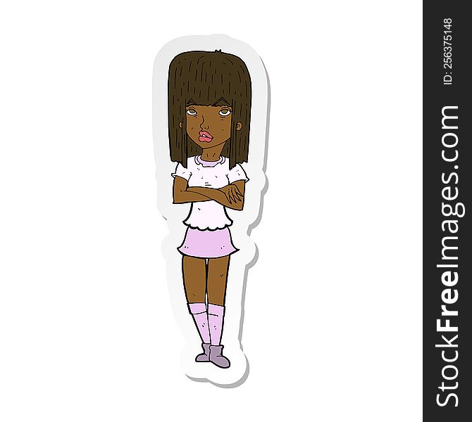 Sticker Of A Cartoon Girl With Crossed Arms