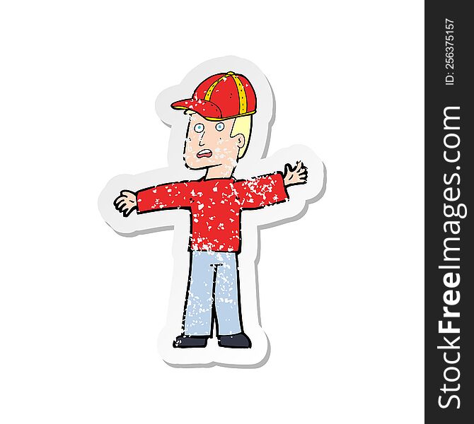 Retro Distressed Sticker Of A Cartoon Man Wearing Cap