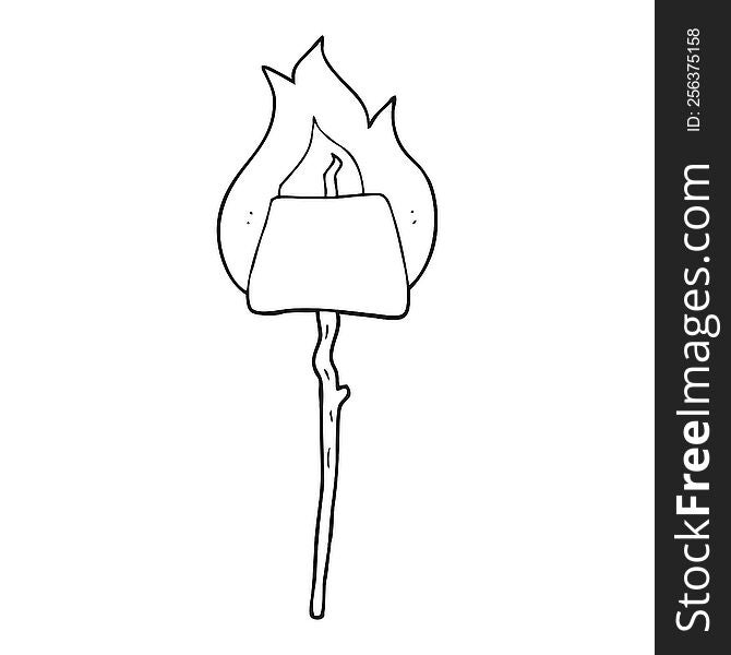 freehand drawn black and white cartoon marshmallow on stick