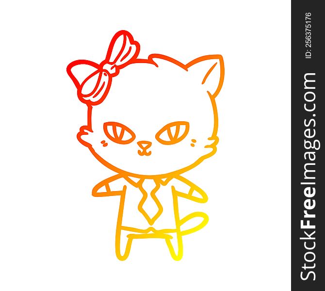 warm gradient line drawing of a cute cartoon cat boss