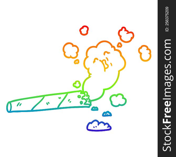 rainbow gradient line drawing of a cartoon smoking cigarette