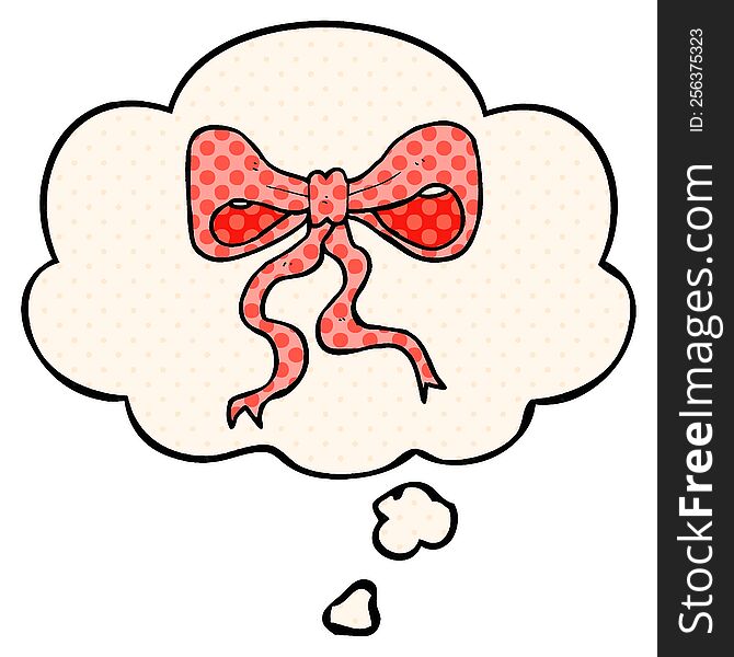 Cartoon Bow And Thought Bubble In Comic Book Style