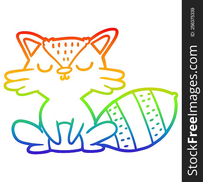 rainbow gradient line drawing of a cute cartoon raccoon