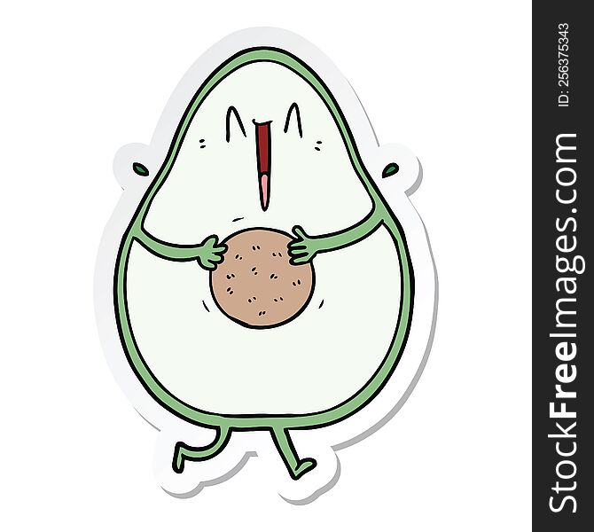 sticker of a happy cartoon avocado laughing