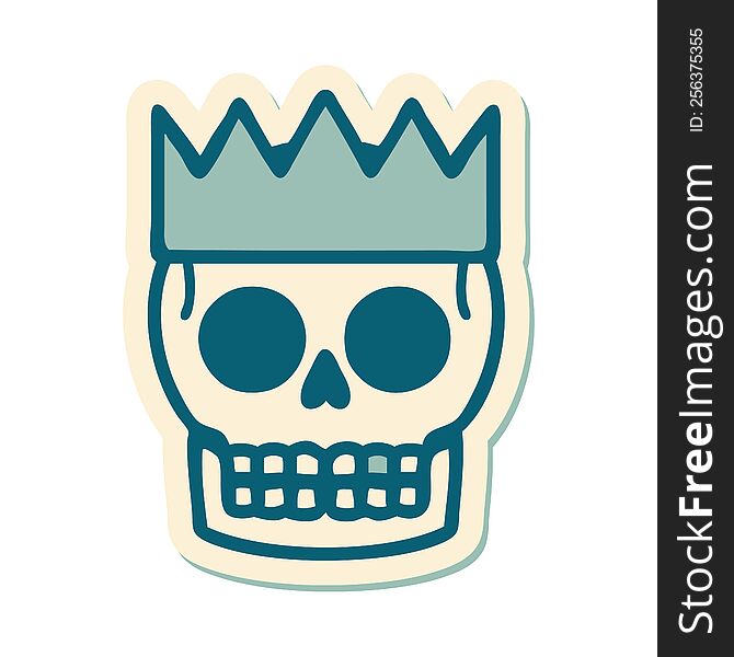 sticker of tattoo in traditional style of a skull and crown. sticker of tattoo in traditional style of a skull and crown