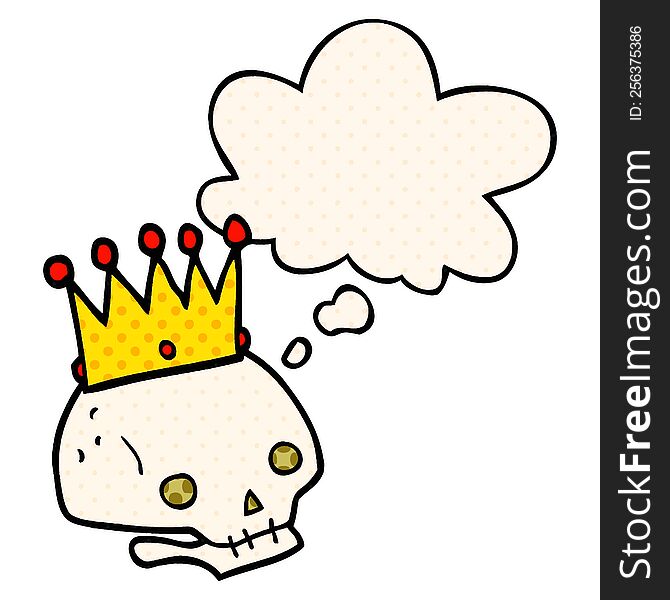 Cartoon Skull With Crown And Thought Bubble In Comic Book Style