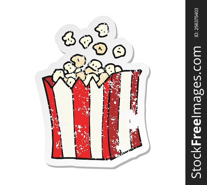 retro distressed sticker of a cartoon popcorn