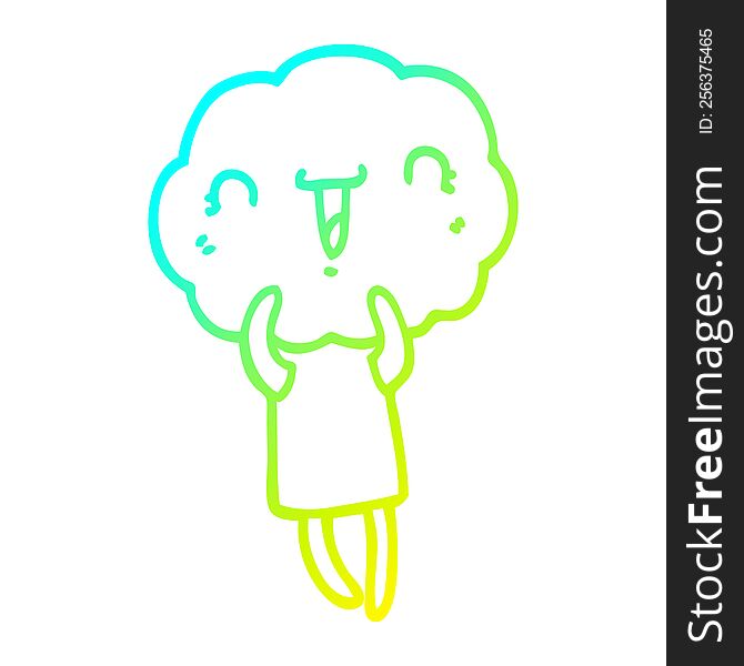 cold gradient line drawing of a cute cartoon cloud head creature