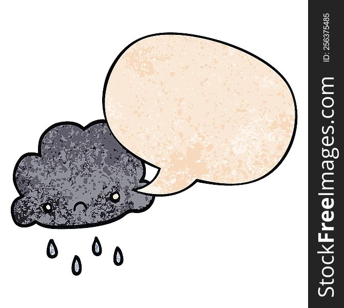 cartoon storm cloud with speech bubble in retro texture style