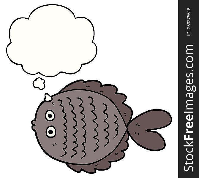 cartoon flat fish with thought bubble. cartoon flat fish with thought bubble