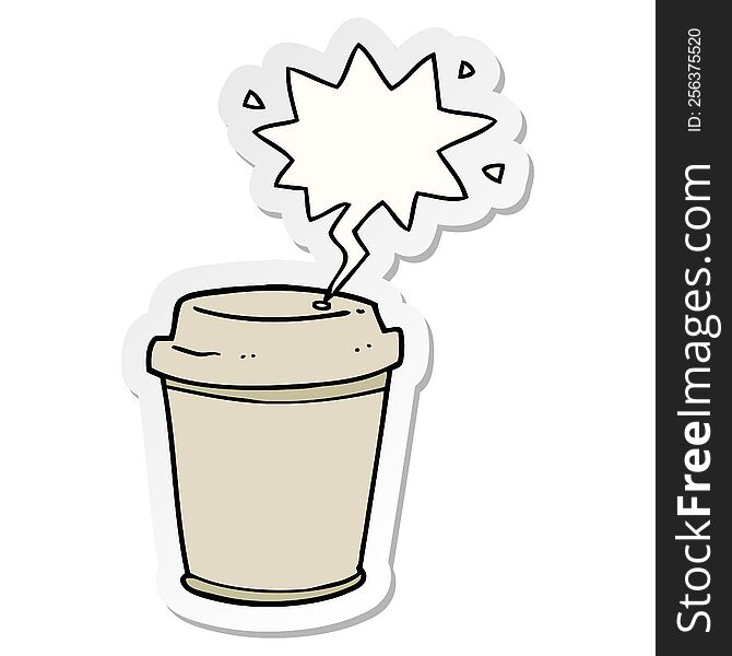 Cartoon Takeout Coffee Cup And Speech Bubble Sticker