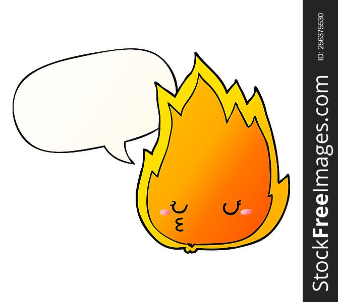 cute cartoon fire with speech bubble in smooth gradient style