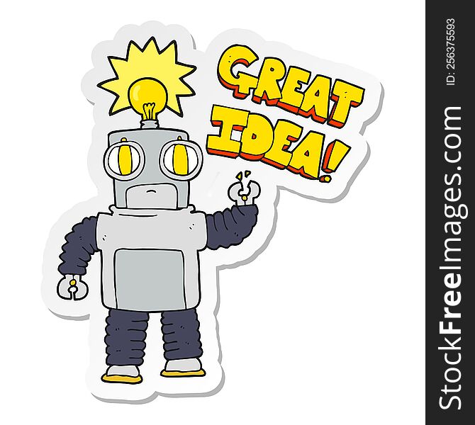 Sticker Of A Cartoon Robot With Great Idea