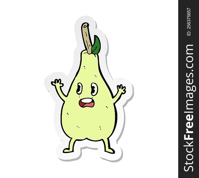 Sticker Of A Cartoon Frightened Pear