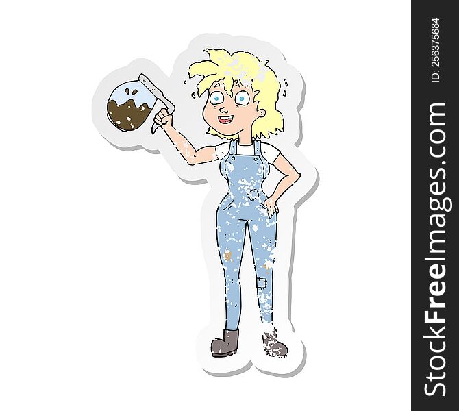 retro distressed sticker of a too much coffee cartoon