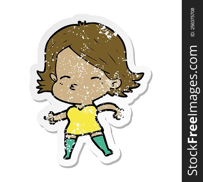 Distressed Sticker Of A Cartoon Woman Pointing