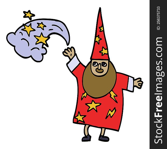 cartoon doodle wizard casting spell