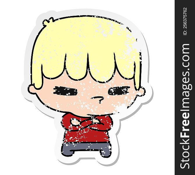 distressed sticker cartoon illustration of a kawaii cute cross boy. distressed sticker cartoon illustration of a kawaii cute cross boy