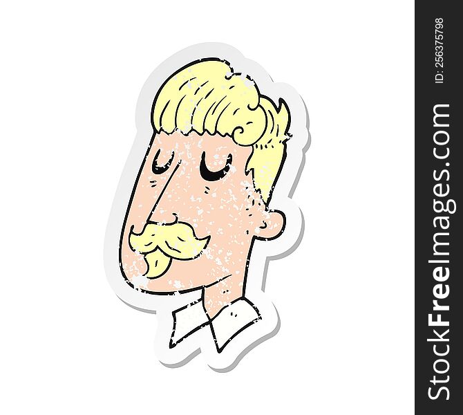 Retro Distressed Sticker Of A Cartoon Man With Mustache