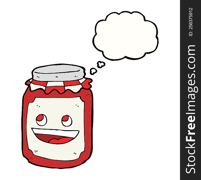 cartoon jar of preserve with thought bubble