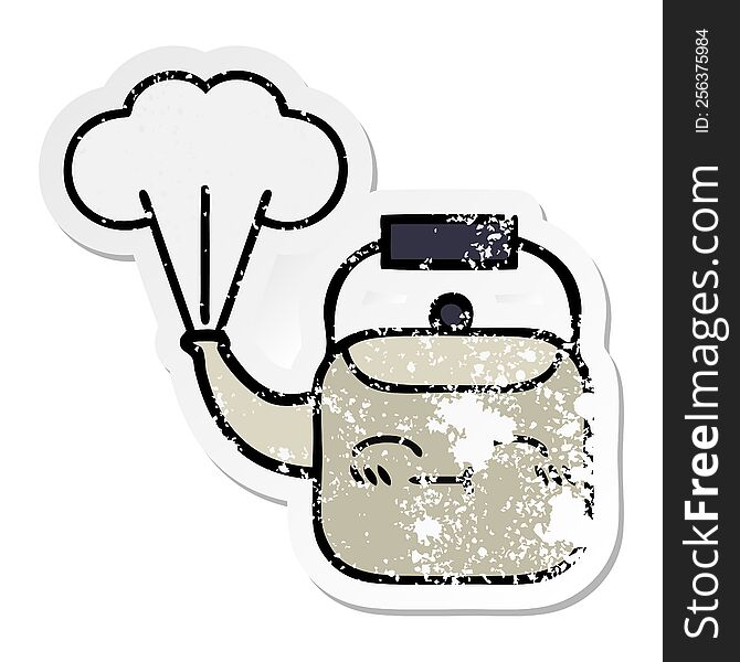 Distressed Sticker Of A Cute Cartoon Steaming Kettle