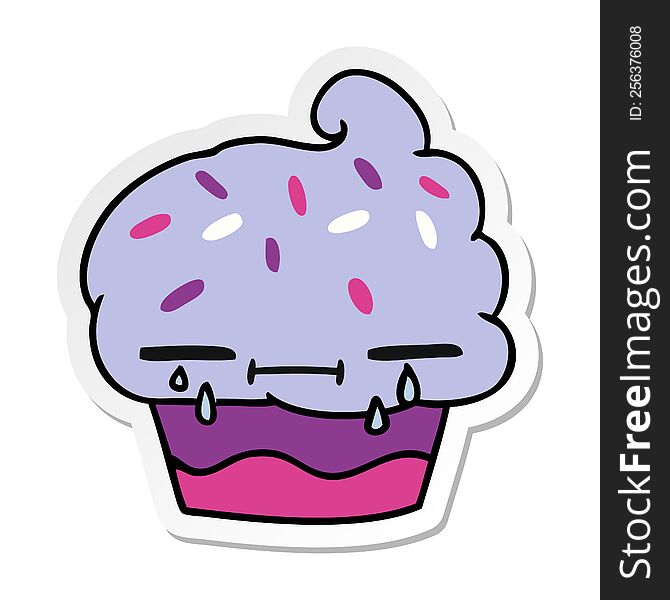 Sticker Cartoon Of A Crying Cupcake