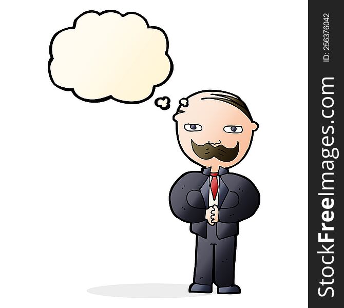 Cartoon Old Man With Mustache With Thought Bubble