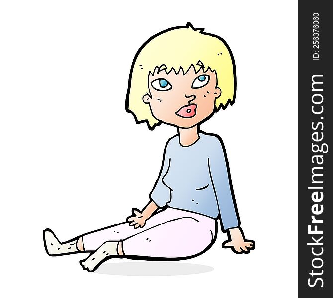 cartoon woman sitting on floor