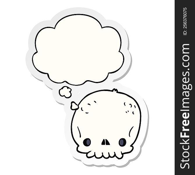 Cartoon Skull And Thought Bubble As A Printed Sticker