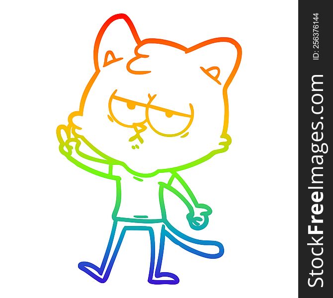 Rainbow Gradient Line Drawing Bored Cartoon Cat