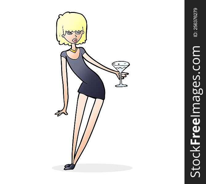 Cartoon Woman With Cocktail